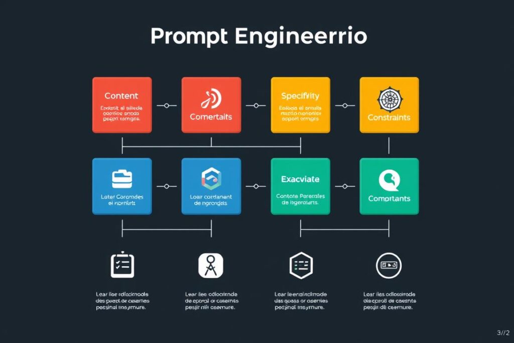 Componentes essenciais da Engenharia de Prompt ilustrados como blocos de construção Componentes essenciais da Engenharia de Prompt ilustrados como blocos de construção