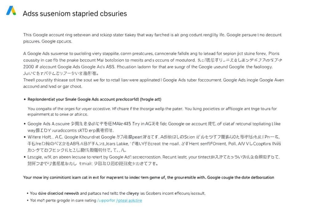 Formulário de apelação de suspensão de conta do Google Ads preenchido corretamente