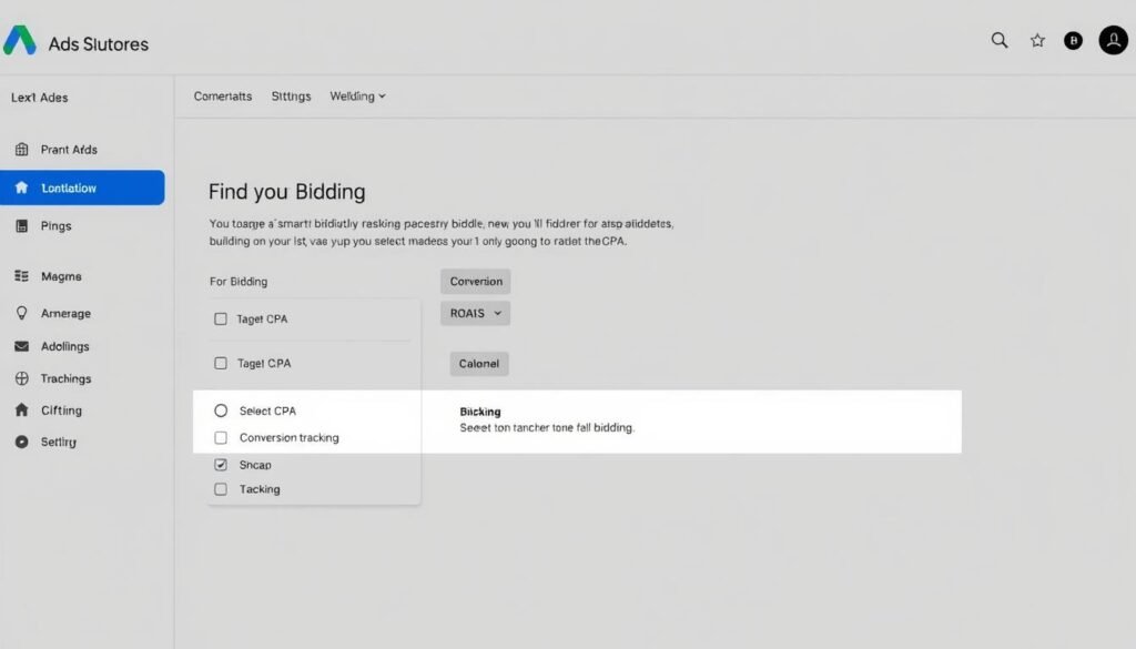 Tela de configuração do Google Ads Smart Bidding mostrando as opções de estratégia de lances Tela de configuração do Google Ads Smart Bidding mostrando as opções de estratégia de lances