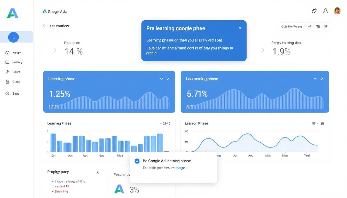 Fase de aprendizado no Google Ads sendo visualizada em um dashboard