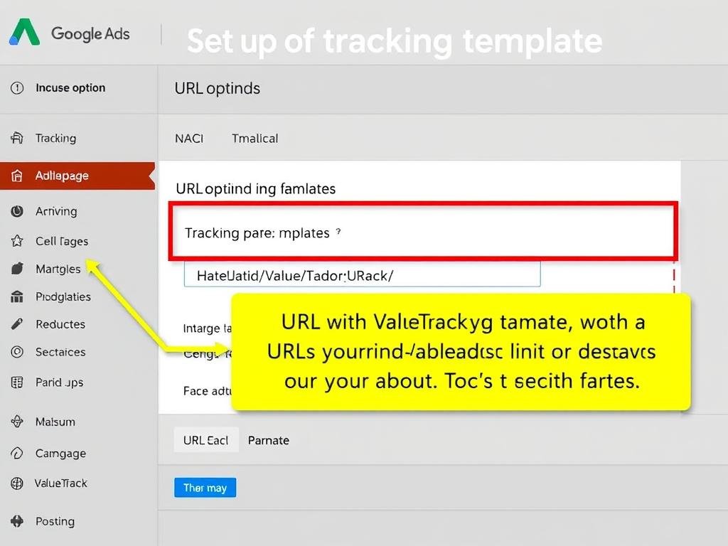 Tela do Google Ads mostrando onde configurar o Tracking Template