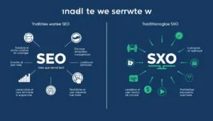 Comparação visual entre SEO tradicional e SXO mostrando a evolução do SEO ao SXO