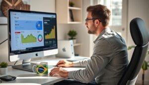 Pessoa trabalhando em casa com Google Ads e ganhando em dólar