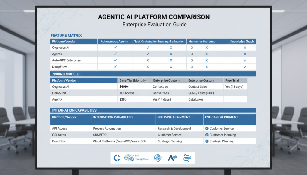 Comparação de diferentes plataformas e fornecedores de IA Agêntica