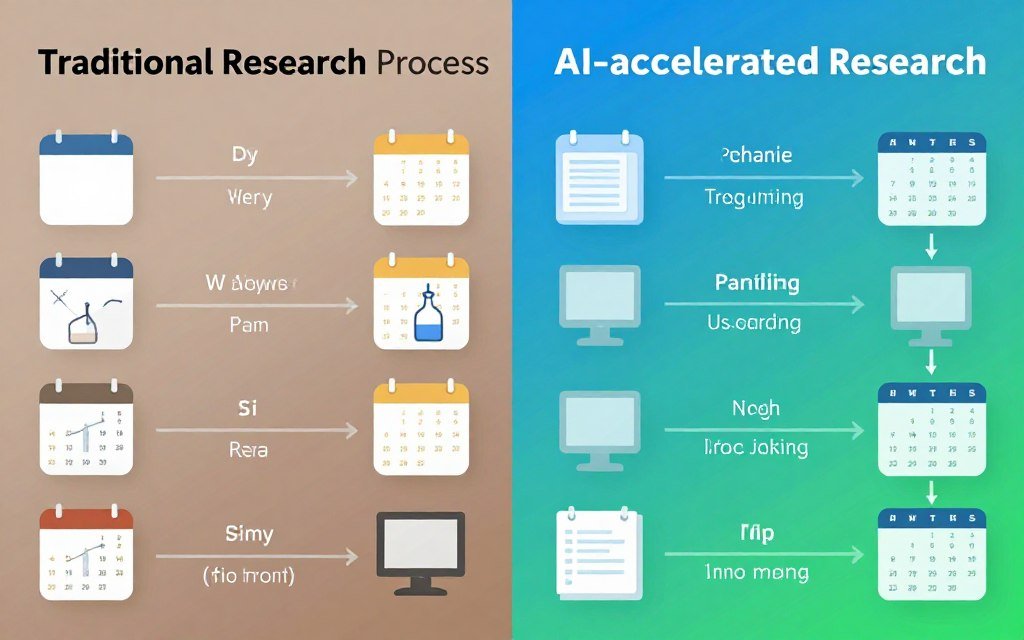 Comparação visual entre processos tradicionais e modernos de pesquisa científica com IA