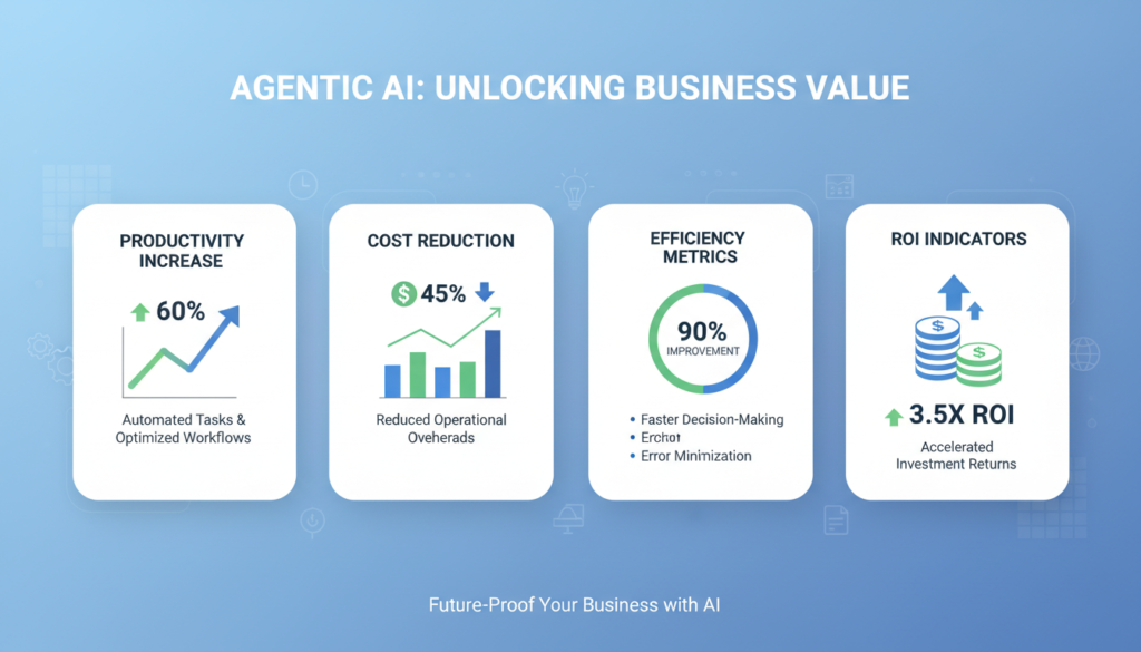 Gráficos mostrando benefícios e ROI da implementação de IA Agêntica