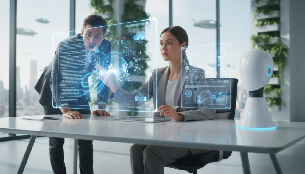 IA generativa criando conteúdo e auxiliando trabalhadores em tempo real