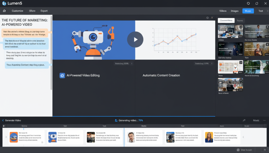 Lumen5 convertendo artigo em vídeo automaticamente