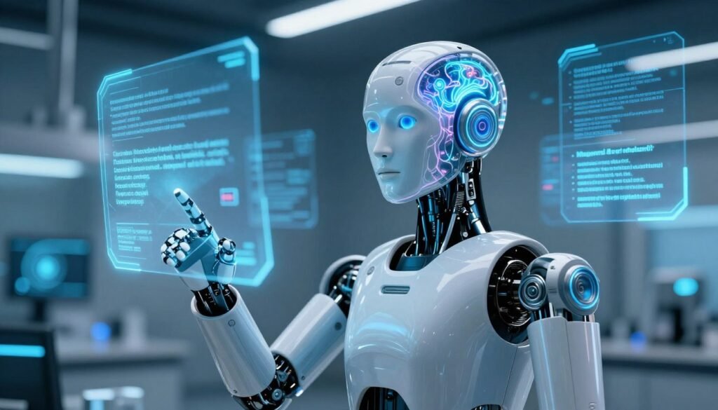 Robô humanoide interagindo com sistema de processamento de linguagem natural