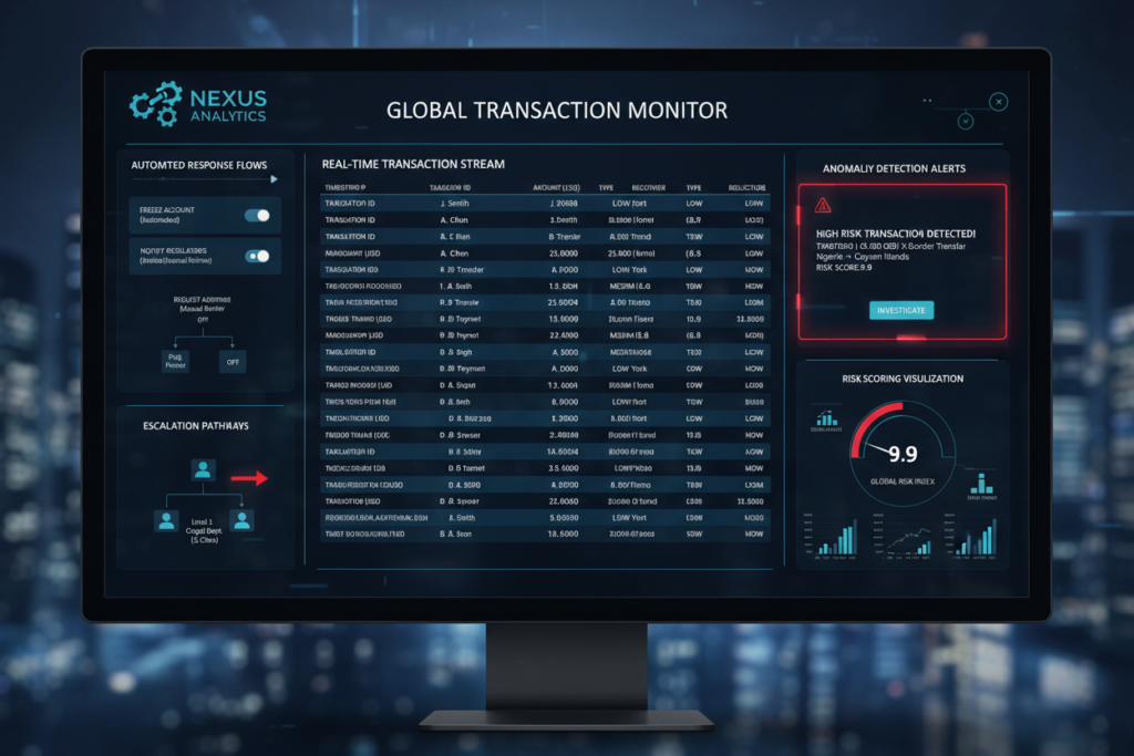 Sistema de IA detectando fraudes em transações financeiras em tempo real