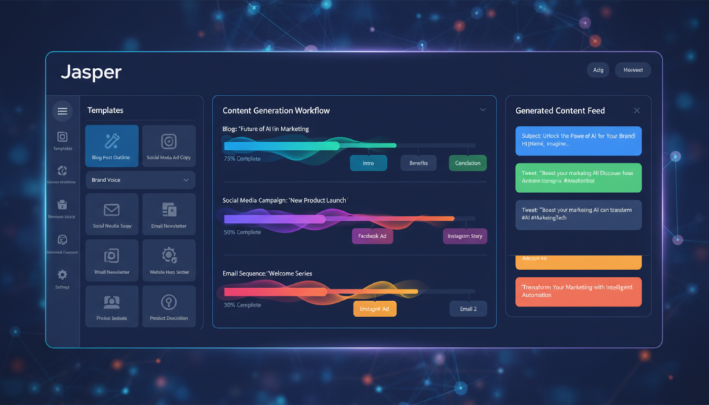 dashboard Jasper AI com templates de marketing