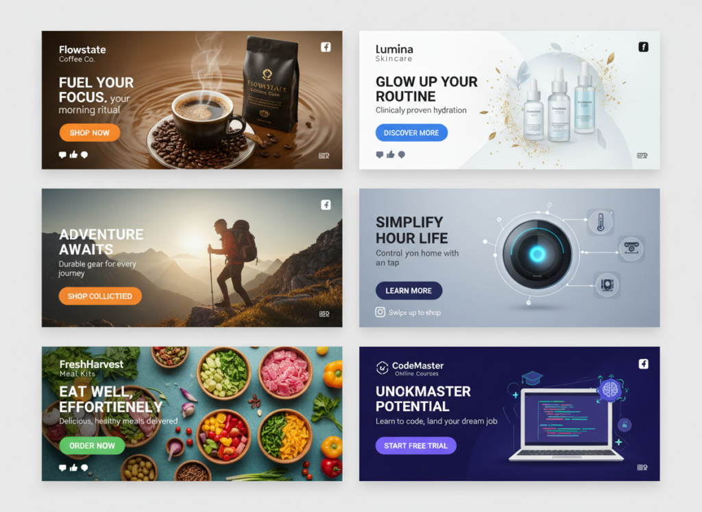 exemplos de anúncios gerados por AdCreative.ai
