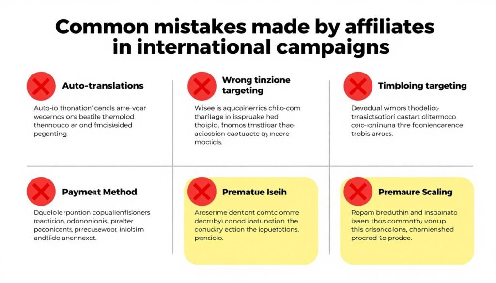 Common mistakes in international Facebook Ads affiliate campaigns infographic