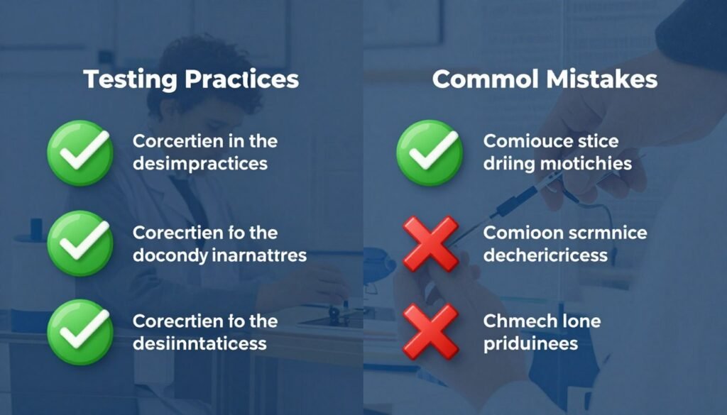 Comparação visual de práticas corretas versus erros em testes