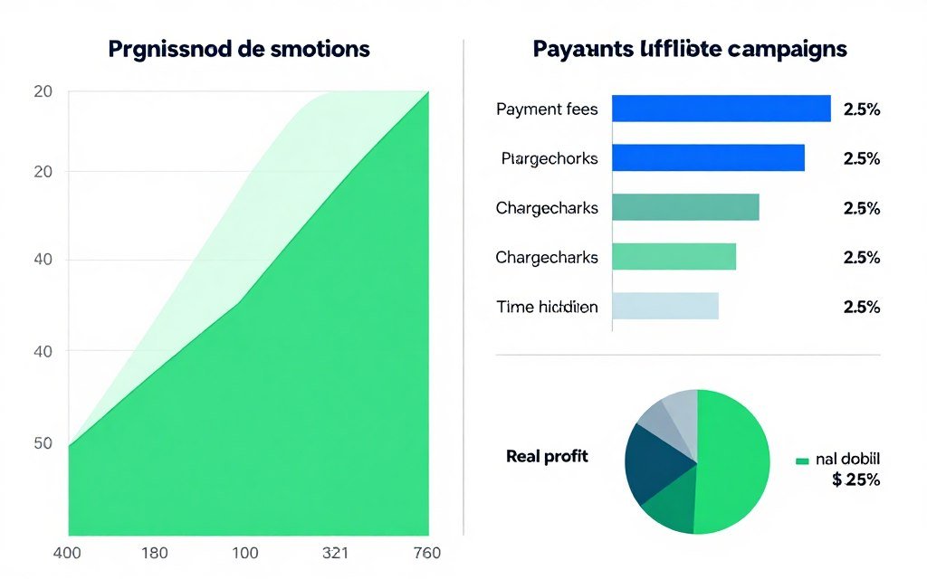 Comparação visual entre margem aparente e margem real em campanhas de afiliado