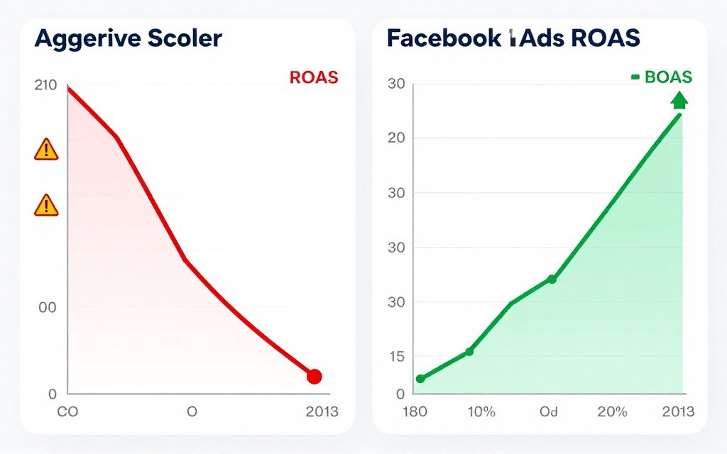 Comparação visual entre scaling vertical agressivo e scaling vertical gradual com resultados de performance