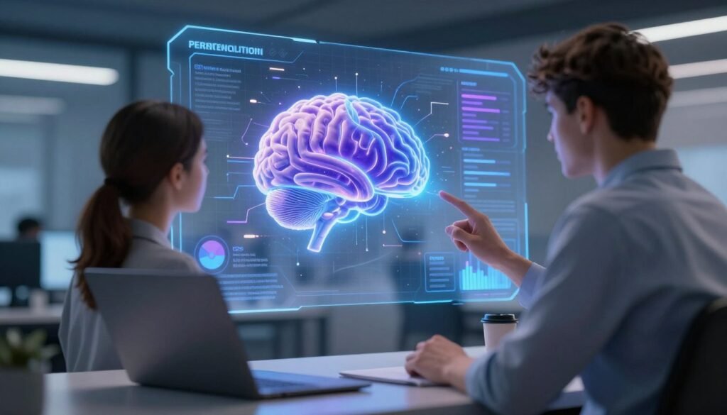 Conceito futurista de inteligência artificial personalizando anúncios digitais