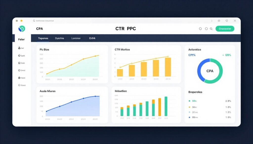 Dashboard com métricas CTR CPC CPA destacadas para campanhas de afiliados