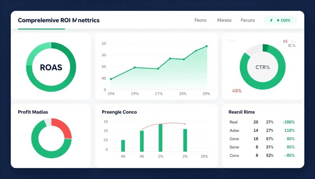 Dashboard de métricas fundamentais de ROI para campanhas Facebook Ads de afiliados