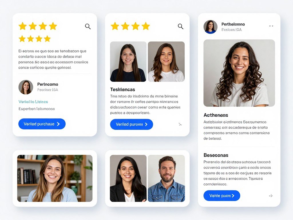 Elementos de prova social em anúncios incluindo avaliações e depoimentos de clientes