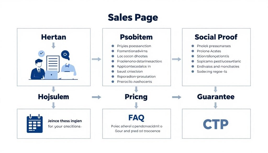 Estrutura completa de página de vendas em seções