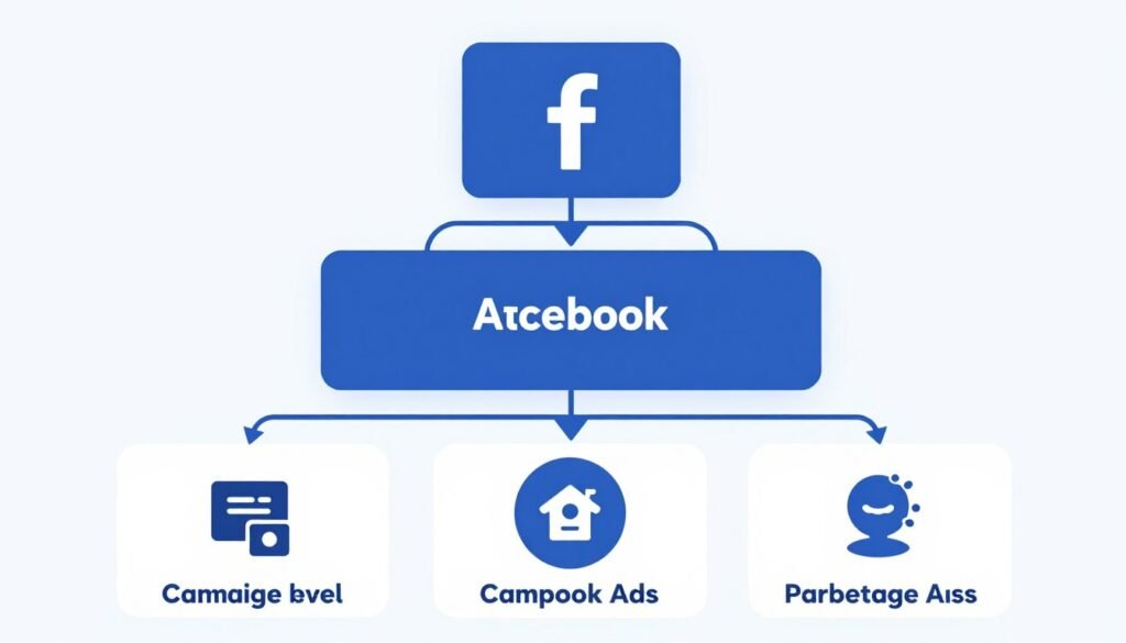 Estrutura hierárquica de campanhas do Facebook Ads