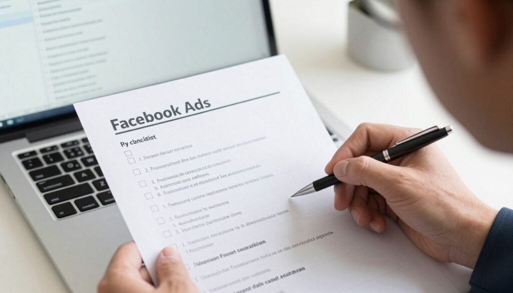 Exemplo de checklist impresso sendo utilizado para revisão de campanha