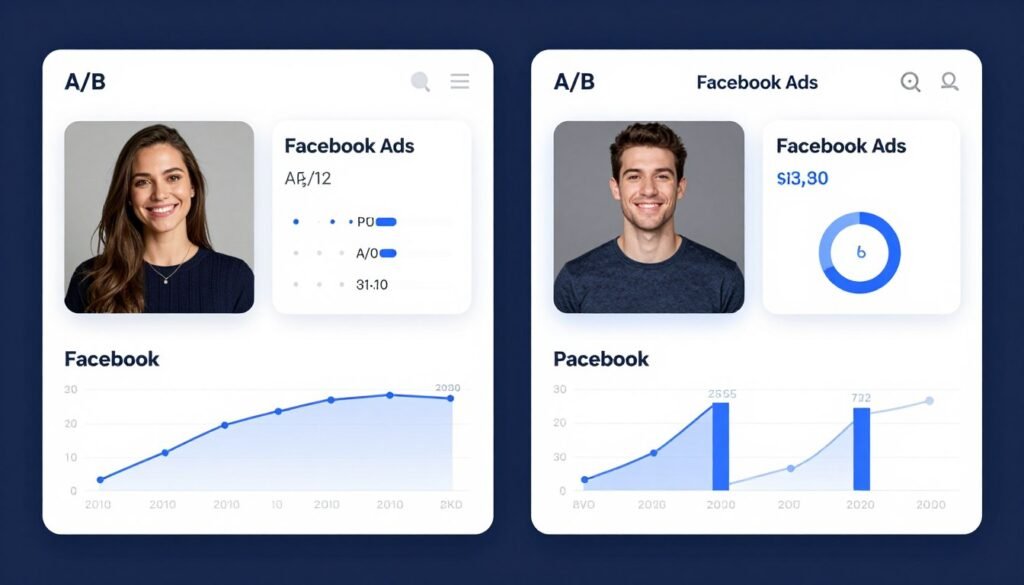 Exemplo de teste A/B em anúncios do Facebook mostrando variações