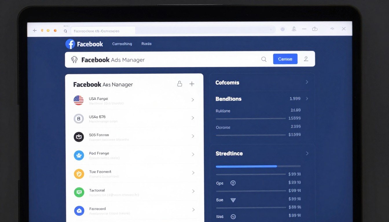Facebook Ads afiliado mercado internacional dashboard showing USA and Europe targeting