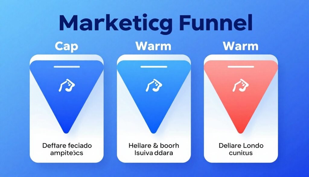 Funil de vendas mostrando públicos frios, mornos e quentes com características de cada etapa
