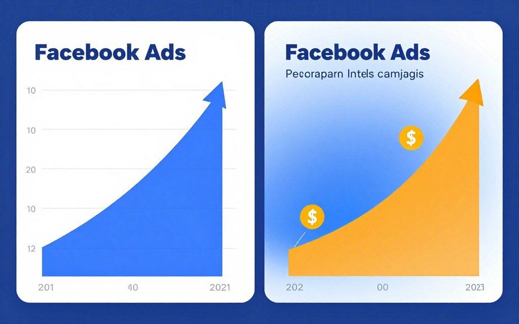 Gráfico conceitual mostrando a diferença entre campanha estagnada e campanha escalada no Facebook Ads para afiliados