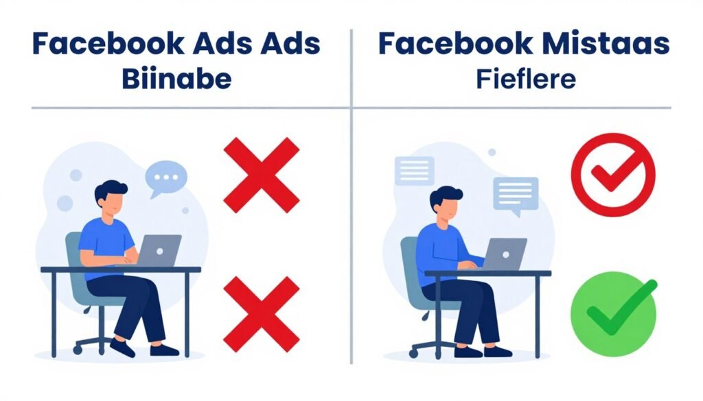 Ilustração mostrando erros comuns em campanhas de Facebook Ads