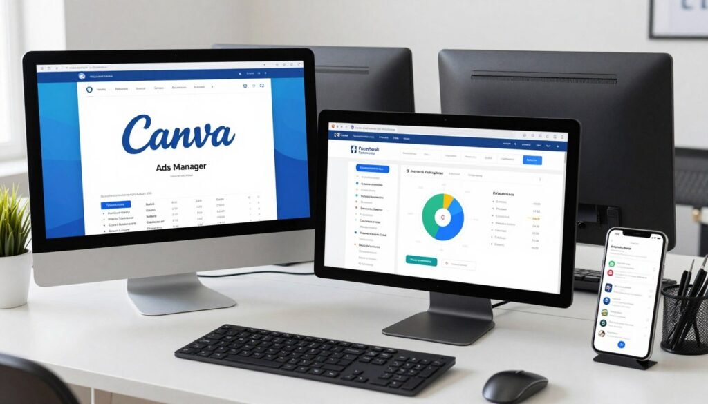 Interface de ferramentas de criação e análise de anúncios do Facebook