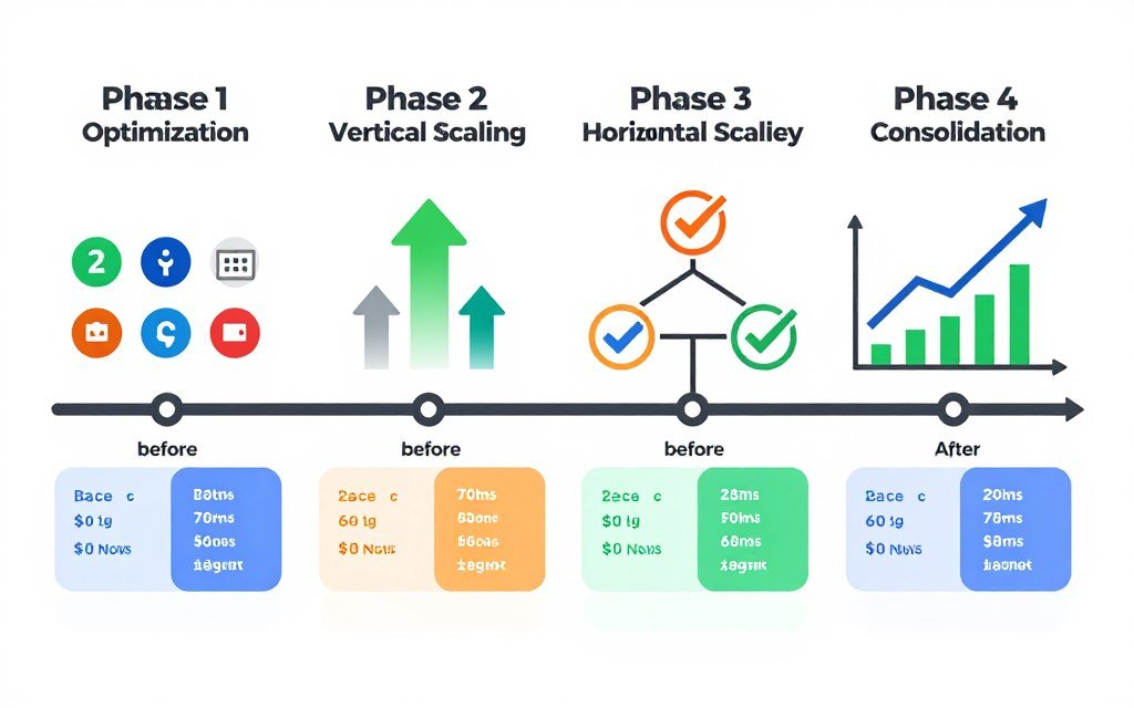 Linha do tempo visual do primeiro estudo de caso mostrando fases de crescimento