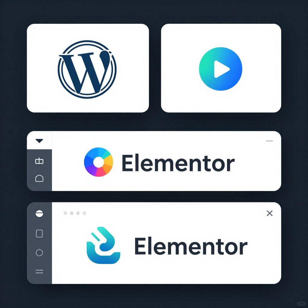 Logo e interface da plataforma WordPress com Elementor