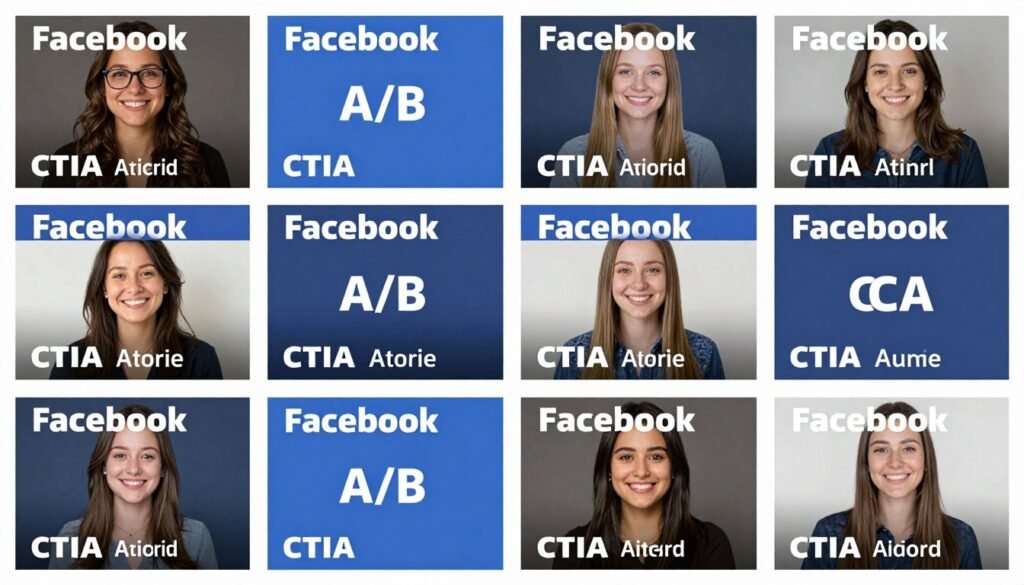 Múltiplas variações de anúncios Facebook Ads lado a lado para teste