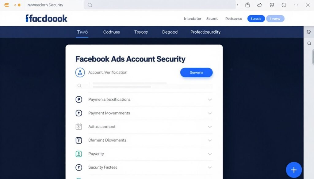 Painel de segurança e configurações da conta do Facebook Ads