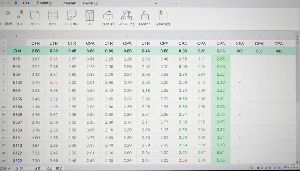 Planilha organizada com histórico de testes e resultados de campanhas