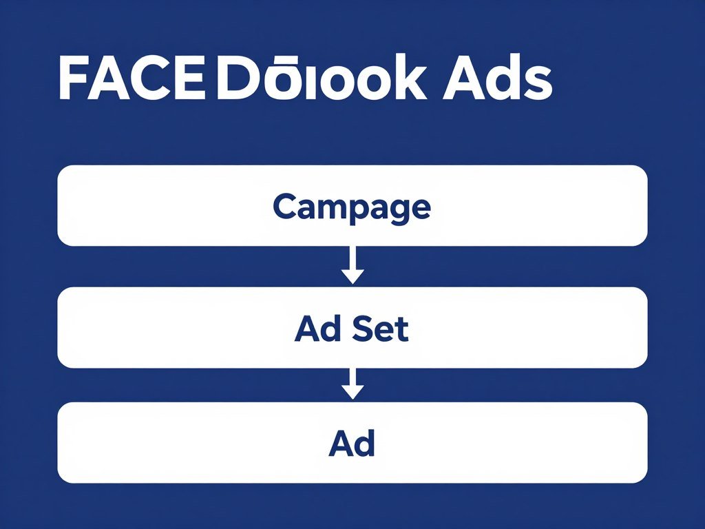 diagrama mostrando estrutura hierárquica de campanha no Facebook Ads